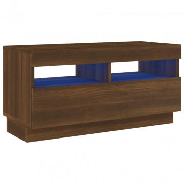 Comodă TV cu lumini LED, stejar maro, 80x35x40 cm - Img 2
