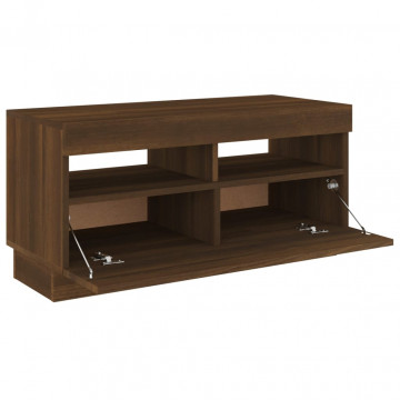 Comodă TV cu lumini LED, stejar maro, 80x35x40 cm - Img 7