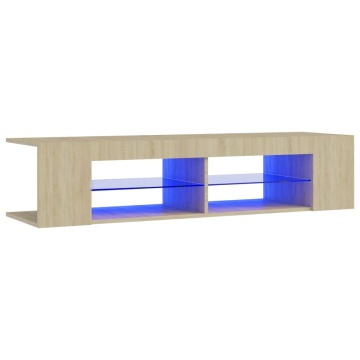 Comodă TV cu lumini LED, stejar Sonoma, 135x39x30 cm - Img 2