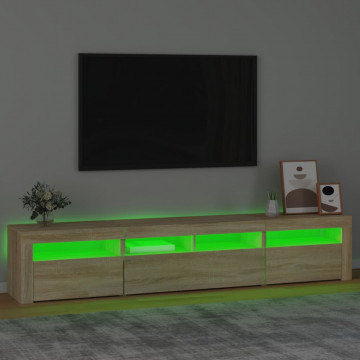 Comodă TV cu lumini LED, stejar sonoma, 210x35x40 cm - Img 4