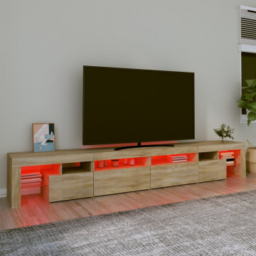 Comodă TV cu lumini LED, stejar sonoma,260x36,5x40cm - Img 8