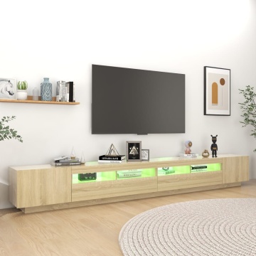 Comodă TV cu lumini LED, stejar sonoma, 300x35x40 cm - Img 8