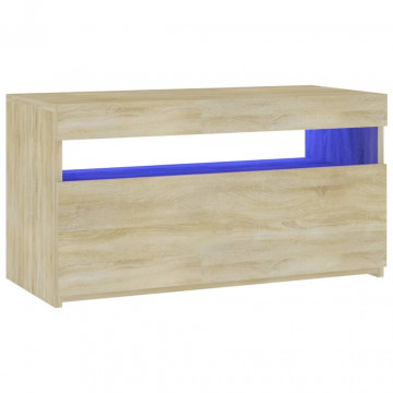 Comodă TV cu lumini LED, stejar sonoma, 75x35x40 cm - Img 6