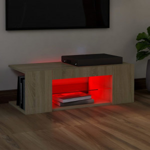 Comodă TV cu lumini LED, stejar Sonoma, 90x39x30 cm - Img 8