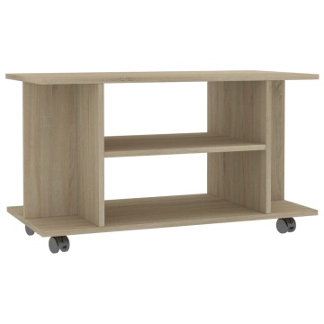 Comodă TV cu roți, stejar Sonoma, 80x40x45 cm, lemn prelucrat - Img 2