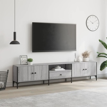 Comodă TV cu sertar, gri sonoma, 200x25x44 cm, lemn prelucrat - Img 3