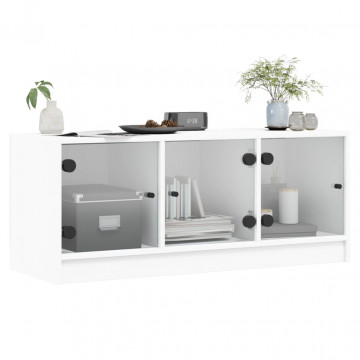 Comodă TV cu uși din sticlă, alb, 102x37x42 cm - Img 4