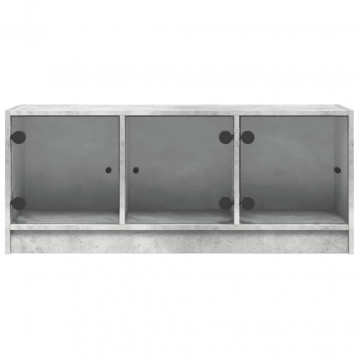 Comodă TV cu uși din sticlă, gri beton, 102x37x42 cm - Img 5