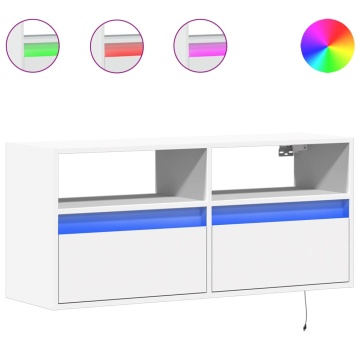 Comodă TV de perete cu lumini LED, alb, 100x31x45 cm - Img 2