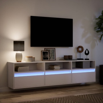 Comodă TV de perete cu lumini LED, alb, 180x31x45 cm - Img 8