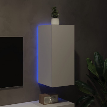 Comodă TV de perete cu lumini LED, alb, 30,5x35x70 cm - Img 4
