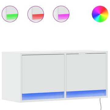 Comodă TV de perete cu lumini LED, alb, 80x31x38 cm - Img 2