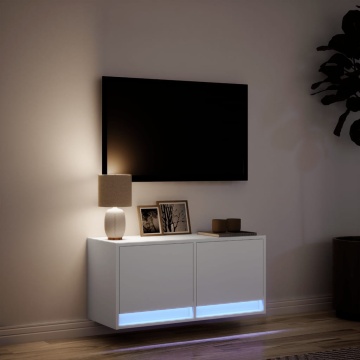 Comodă TV de perete cu lumini LED, alb, 80x31x38 cm - Img 8