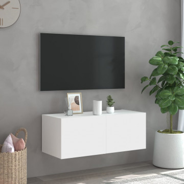 Comodă TV de perete cu lumini LED, alb, 80x35x31 cm - Img 4