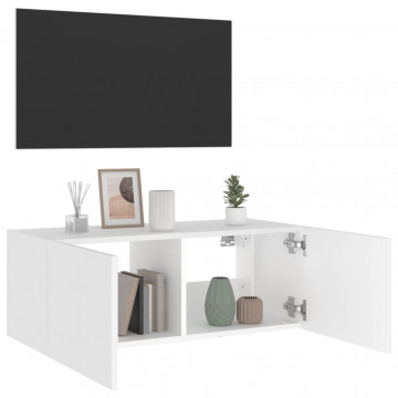 Comodă TV de perete cu lumini LED, alb, 80x35x31 cm - Img 5