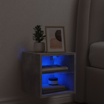 Comodă TV de perete cu lumini LED, gri beton, 30x28,5x30 cm - Img 3