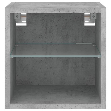Comodă TV de perete cu lumini LED, gri beton, 30x28,5x30 cm - Img 7