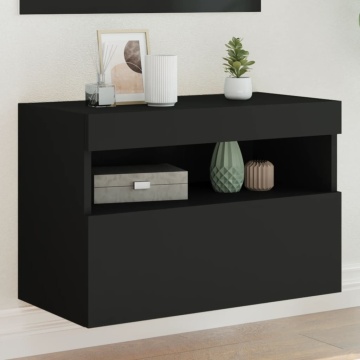 Comodă TV de perete cu lumini LED, negru, 60x30x40 cm - Img 1
