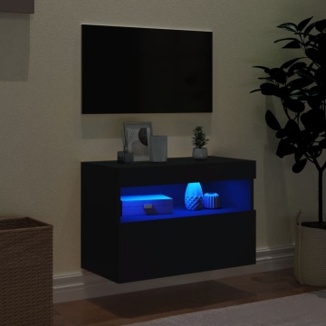 Comodă TV de perete cu lumini LED, negru, 60x30x40 cm - Img 4