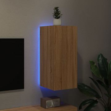 Comodă TV de perete cu lumini LED, stejar sonoma, 30,5x35x70 cm - Img 4
