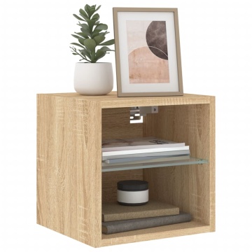 Comodă TV de perete cu lumini LED, stejar sonoma 30x28,5x30 cm - Img 5