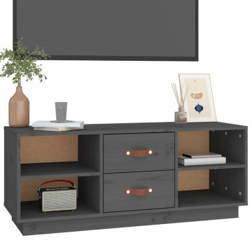 Comodă TV, gri, 100x34x40 cm, lemn masiv de pin - Img 4
