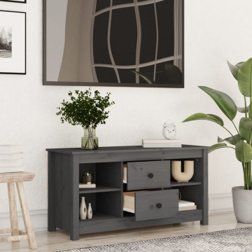 Comodă TV, gri, 103x36,5x52 cm, lemn masiv de pin - Img 5