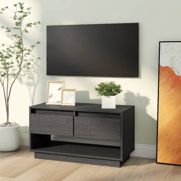 Comodă TV, gri, 74x34x40 cm, lemn masiv de pin - Img 7