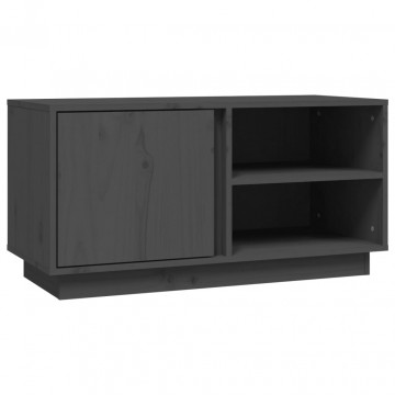 Comodă TV, gri, 80x35x40,5 cm, lemn masiv de pin - Img 2
