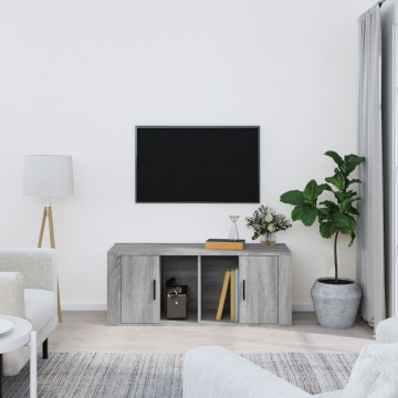 Comodă TV, gri sonoma, 100x35x40 cm, lemn prelucrat - Img 1