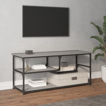Comodă TV, gri sonoma, 103x38x46,5 cm, lemn prelucrat și oțel - Img 1