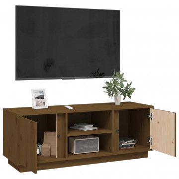 Comodă TV, maro miere, 110x35x40,5 cm, lemn masiv de pin - Img 8