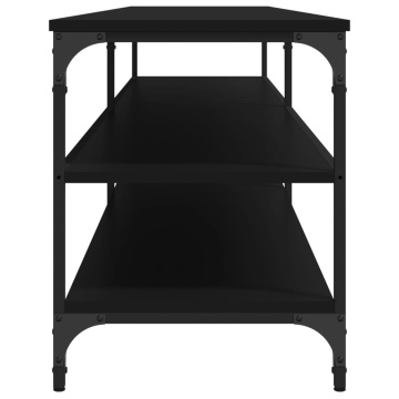Comodă TV, negru, 200x30x50 cm, lemn prelucrat și metal - Img 5