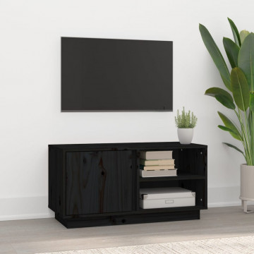 Comodă TV, negru, 80x35x40,5 cm, lemn masiv de pin - Img 1