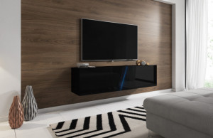 Comoda Tv Slant 160 + Led | Black/Black High Gloss - Img 1