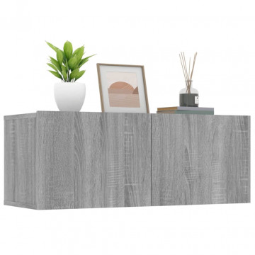Comode TV, 2 buc., gri sonoma, 80x30x30 cm, lemn prelucrat - Img 4