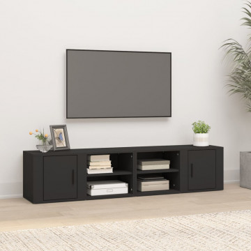 Comode TV, 2 buc., negru, 80x31,5x36 cm, lemn prelucrat - Img 1