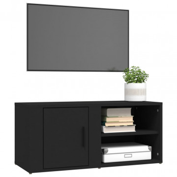 Comode TV, 2 buc., negru, 80x31,5x36 cm, lemn prelucrat - Img 4