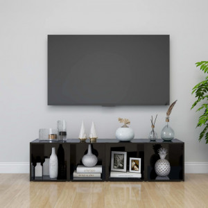 Comode TV, 2 buc., negru extralucios, 37x35x37 cm, PAL - Img 8