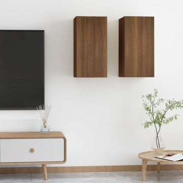 Comode TV, 2 buc., stejar maro, 30,5x30x60 cm lemn prelucrat - Img 1