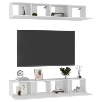 Comode TV, 4 buc., alb, 80x30x30 cm, lemn compozit - Img 3