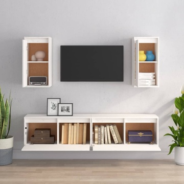 Comode TV, 4 buc., alb, lemn masiv de pin - Img 3