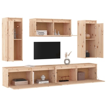 Comode TV, 5 buc., lemn masiv de pin - Img 4