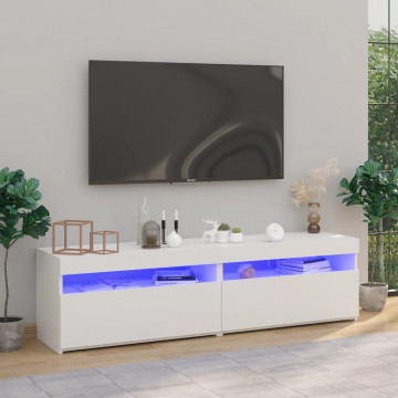 Comode TV cu lumini LED, 2 buc., alb extralucios, 75x35x40 cm - Img 1