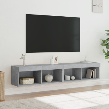 Comode TV cu lumini LED, 2 buc., gri beton, 80x30x30 cm - Img 8