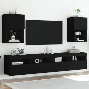 Comode TV cu lumini LED, 2 buc., negru, 40,5x30x60 cm - Img 3