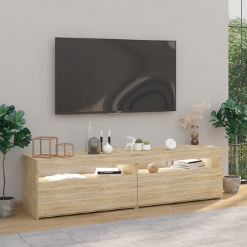 Comode TV cu lumini LED, 2 buc., stejar sonoma, 75x35x40 cm - Img 4