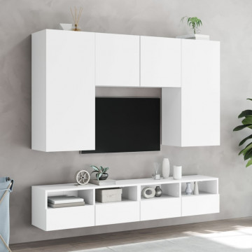 Comode TV de perete, 2 buc., alb, 80x30x30 cm, lemn prelucrat - Img 4