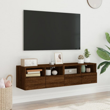 Comode TV de perete, 2 buc., stejar maro, 60x30x30 cm, lemn - Img 3