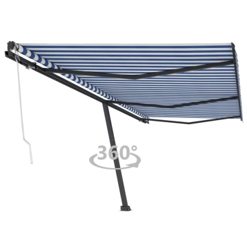 Copertină autonomă retractabilă automat albastru/alb 600x300 cm - Img 1